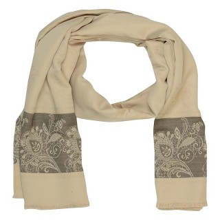 Silk Border Stole - Light Cream